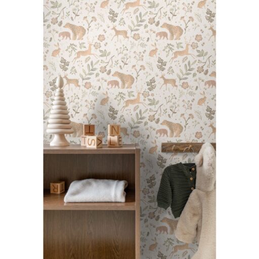 Behang Bosdieren Gebroken Wit en Beige Estahome