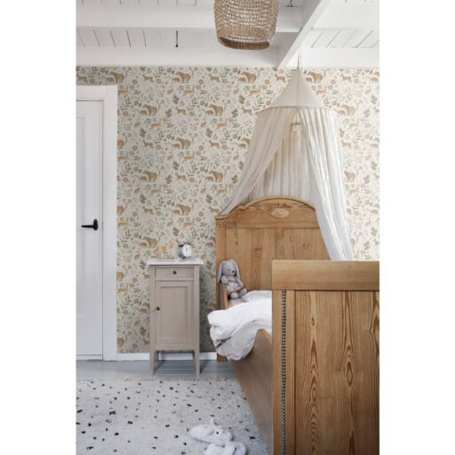 Behang Bosdieren Gebroken Wit en Beige Estahome