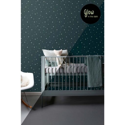 Behang Lichtgevende Sterretjes Donkerblauw Estahome