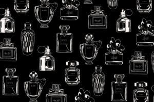 Behangpapier Parfumflesjes Zwart en Wit Estahome