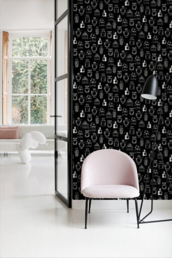 Behangpapier Parfumflesjes Zwart en Wit Estahome