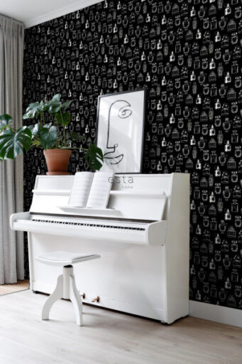 Behangpapier Parfumflesjes Zwart en Wit Estahome