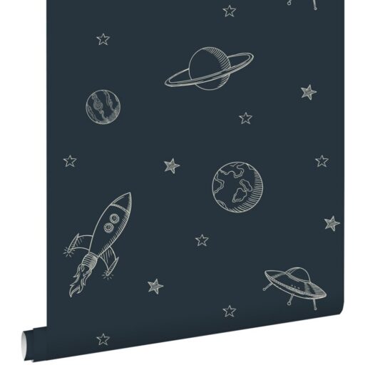 Behangpapier Planeten In De Ruimte Donkerblauw Estahome