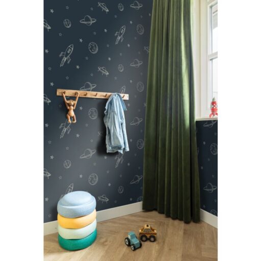 Behangpapier Planeten In De Ruimte Donkerblauw Estahome