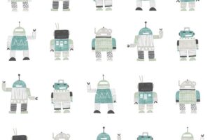 Behangpapier Robots Mintgroen en Blauw Estahome