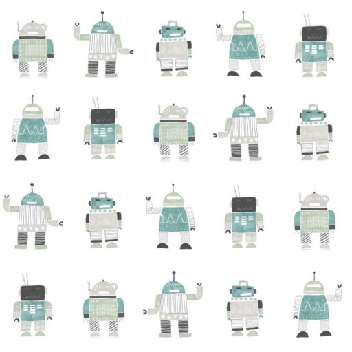 Behangpapier Robots Mintgroen en Blauw Estahome