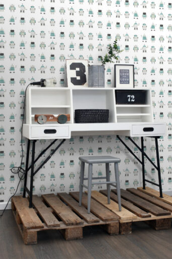 Behangpapier Robots Mintgroen en Blauw Estahome