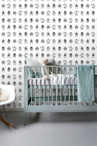 Behangpapier Robots Zwart en Wit Estahome