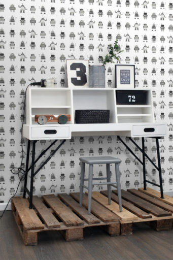 Behangpapier Robots Zwart en Wit Estahome