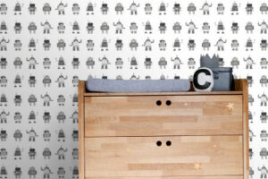 Behangpapier Robots Zwart en Wit Estahome