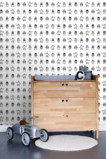 Behangpapier Robots Zwart en Wit Estahome