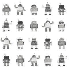 Behangpapier Robots Zwart en Wit Estahome