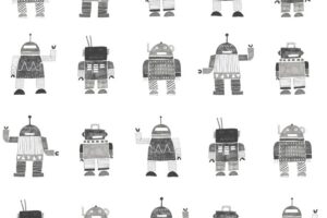 Behangpapier Robots Zwart en Wit Estahome