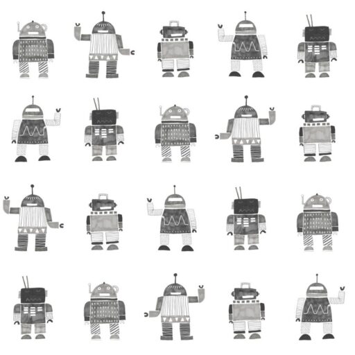 Behangpapier Robots Zwart en Wit Estahome