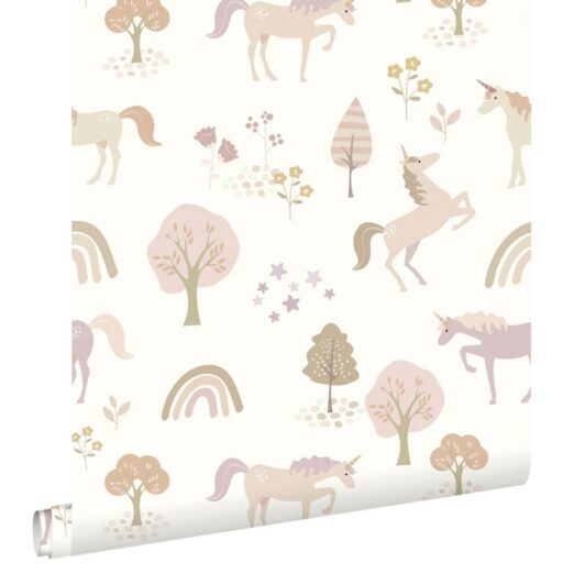 Behang Unicorns Beige en Zacht Roze Estahome
