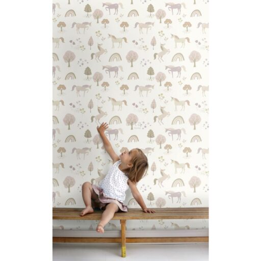 Behang Unicorns Beige en Zacht Roze Estahome