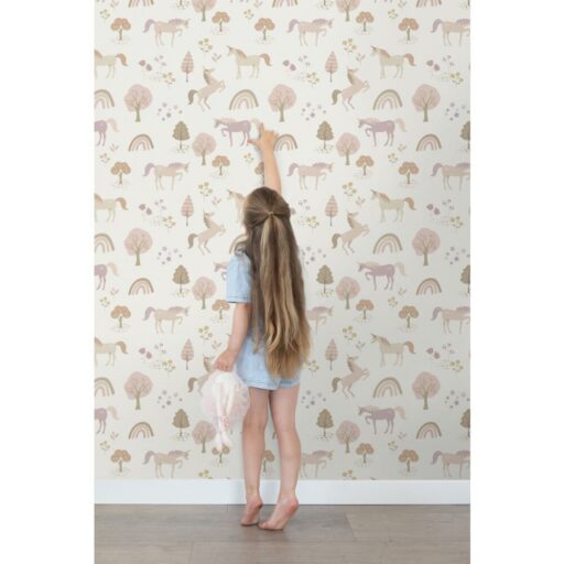 Behang Unicorns Beige en Zacht Roze Estahome