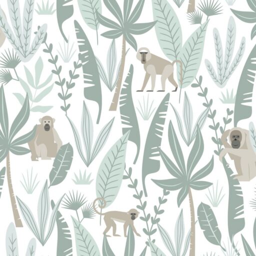 Behangpapier Jungle Apen Muntgroen Estahome