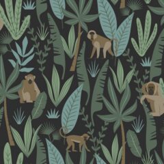 Behangpapier Jungle Apen Zwart en Groen Estahome