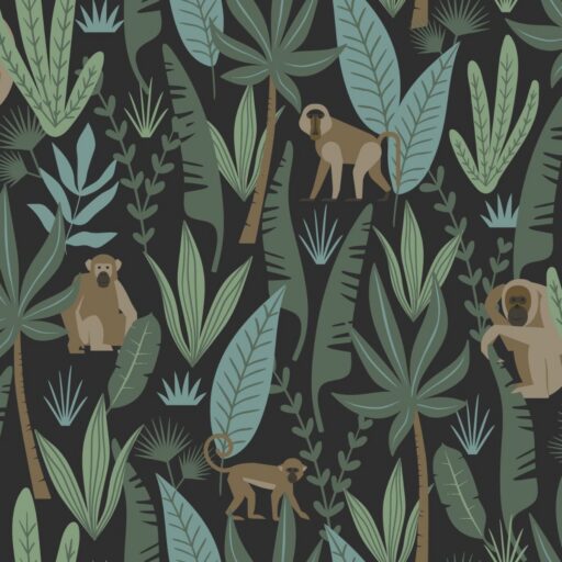 Behangpapier Jungle Apen Zwart en Groen Estahome