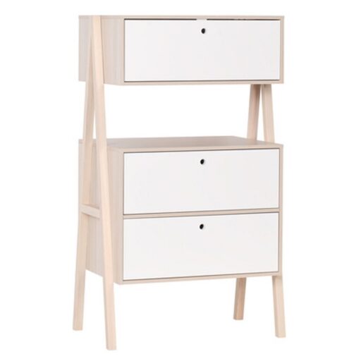 COMMODE MET 3 LADEN / WIT BOVENKAST
