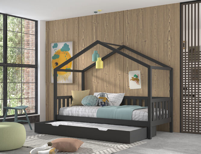 BED DALLAS BREED DAK SPIJLEN ANTRACIET 90 X 200 VIPACK