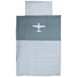 Dekbedovertrek Baby Vliegtuig Blauw en Wit Taftan