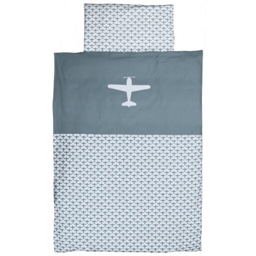 Dekbedovertrek Baby Vliegtuig Blauw en Wit Taftan