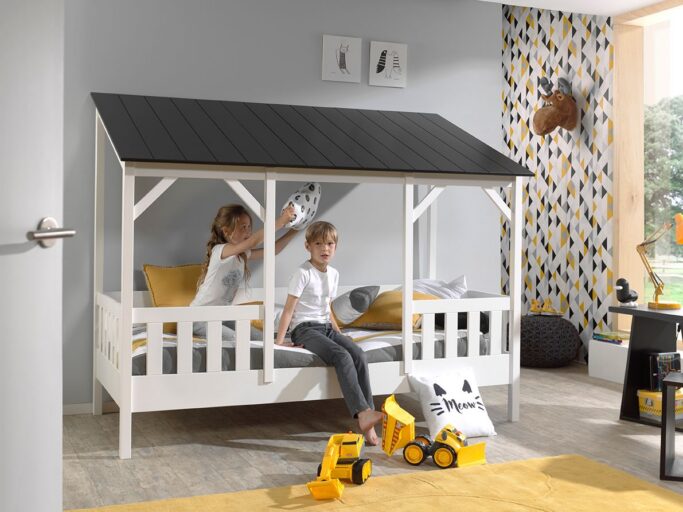 HOUSEBED MET ZWART GESLOTEN DAK 90 X 200 CM
