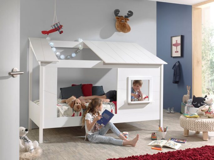 HOUSEBED MET WIT DAK EN RAAMPANEEL 90 X 200