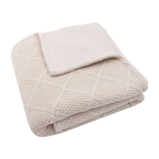 Ledikantdeken Check Knit Oatmeal Teddy Fleece Jollein