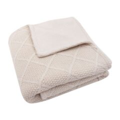 Ledikantdeken Check Knit Oatmeal Teddy Fleece Jollein