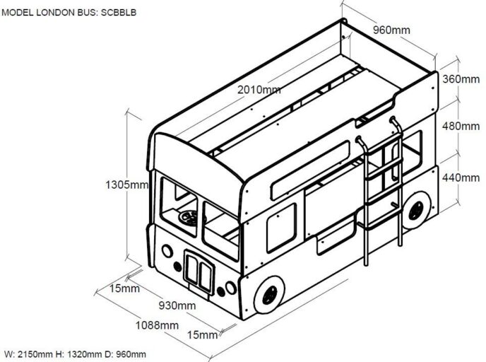 AUTOBUS ‘LONDON’ STAPELBED 90 X 200 VIPACK