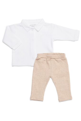 Setje 2-delig Wit Shirt en Camel Broekje Maat 62 Poetree Kids