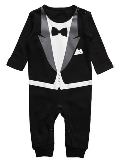 Kruippakje Tiny Suit Zwart Strikje 6-9M