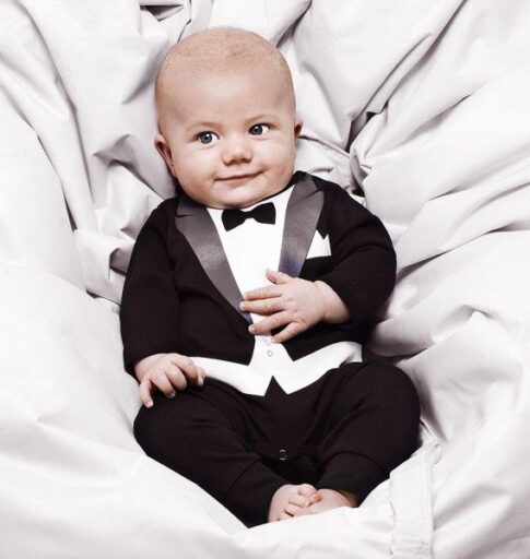 Kruippakje Tiny Suit Zwart Strikje 9-12M
