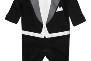 Kruippakje Tiny Suit Zwart Strikje 9-12M