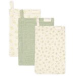 Washandjes Blueberry Leaves/Sage Muslin Set van 3 Little Dutch