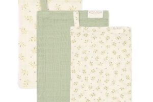 Washandjes Blueberry Leaves/Sage Muslin Set van 3 Little Dutch
